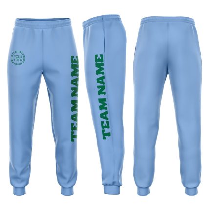 Light Blue Green Fleece Jogger Pants for Men and Women - Custom Sweatpants Custom Light Blue Kelly Green Fleece Jogger Sweatpants