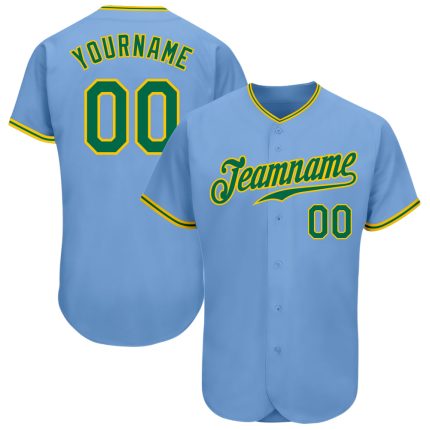 Light Blue Kelly Green Gold Custom Baseball Jersey - Authentic Sports Apparel Custom Light Blue Kelly Green-Gold Authentic