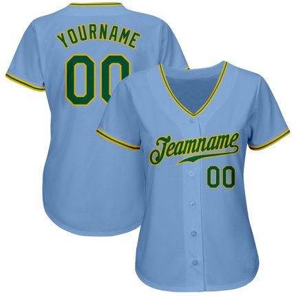Light Blue Kelly Green Gold Custom Baseball Jersey - Authentic Sports Apparel Custom Light Blue Kelly Green-Gold Authentic