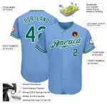Light Blue Kelly Green-White Authentic Baseball Jersey Custom Style 9853 Custom Light Blue Kelly Green-White Authentic Baseball