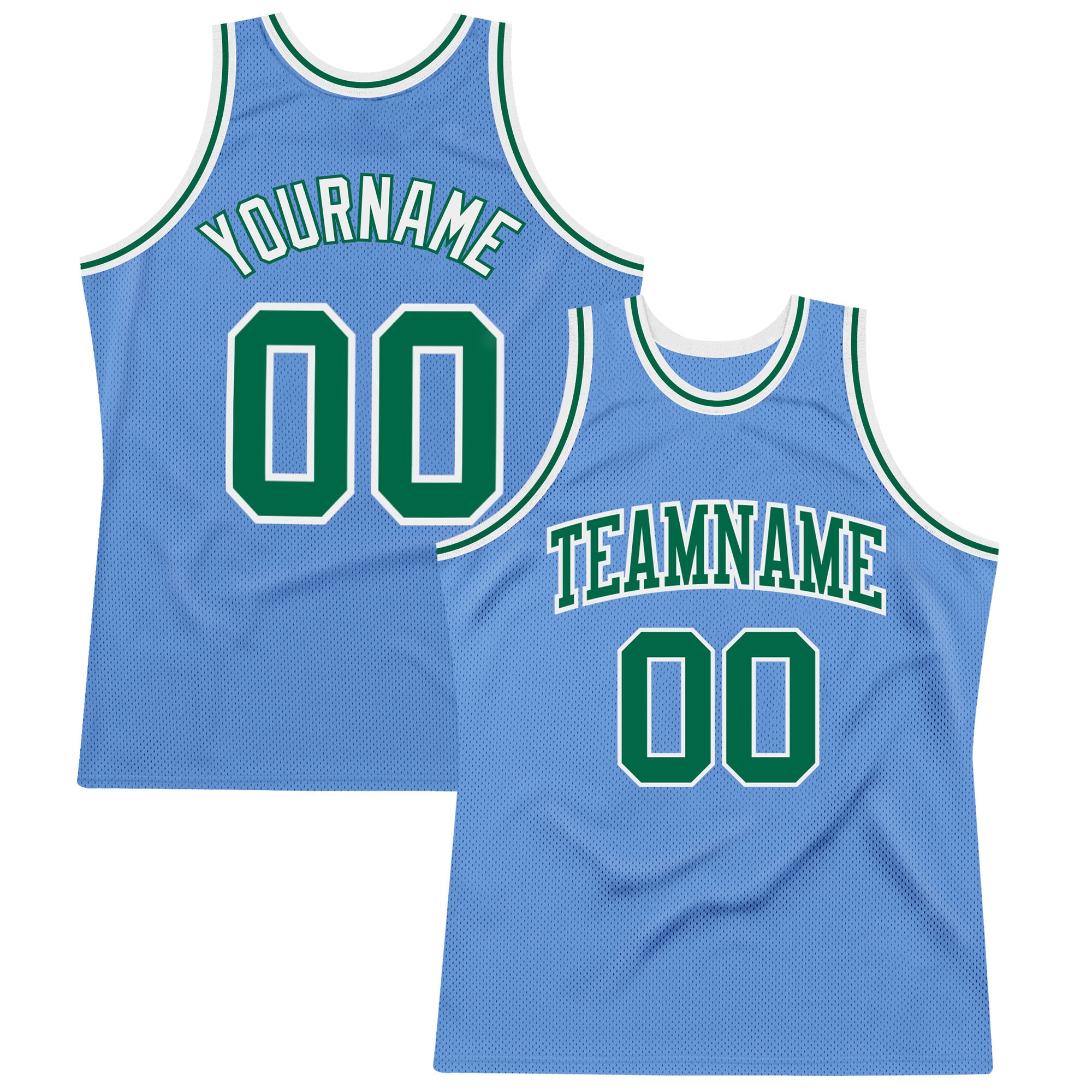 Custom Light Blue Kelly Green-White Authentic Throwback Basketball Jersey Custom Light Blue Green White Throwback Basketball Jersey - Authentic Retro Style Custom Light Blue Kelly Green-White Authentic