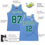 Custom Light Blue Green White Throwback Basketball Jersey - Authentic Retro Style Custom Light Blue Kelly Green-White Authentic