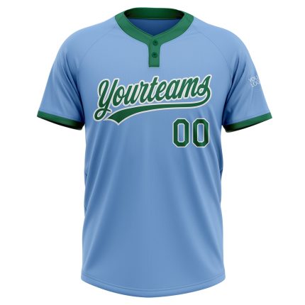 Light Blue Green White Custom Two-Button Unisex Softball Jersey Custom Light Blue Kelly Green-White Two-Button Unisex Softball