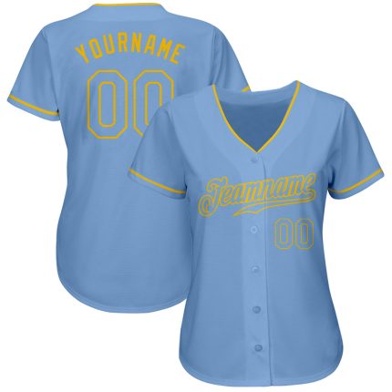 Authentic Custom Light Blue and Gold Baseball Jersey for Fans and Collectors Custom Light Blue Light Blue-Gold Authentic