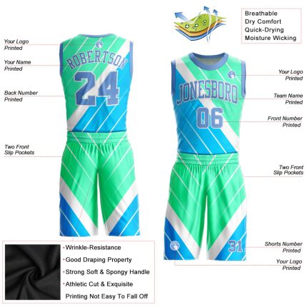 Custom Light Blue Green Basketball Jersey Sublimation Round Neck Suit Custom Light Blue Light Blue-Green Round Neck Sublimation
