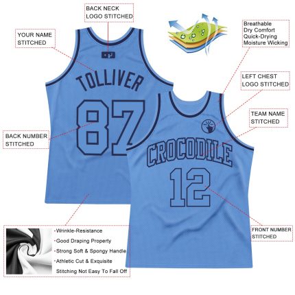Light Blue Navy Authentic Throwback Basketball Jersey - Custom Design Custom Light Blue Light Blue-Navy Authentic Throwback