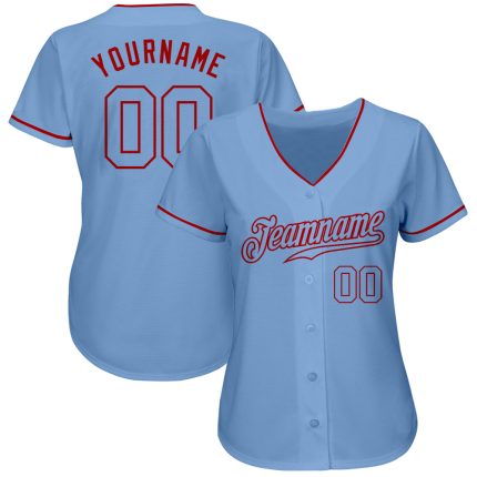 Custom Light Blue Red Baseball Jersey - Authentic Design, Comfortable Fit Custom Light Blue Light Blue-Red Authentic Baseball