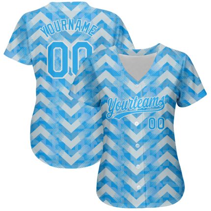 Custom Light Blue 3D Pattern Baseball Jersey - Authentic Design, Blue-White Colors Custom Light Blue Light Blue-White 3D