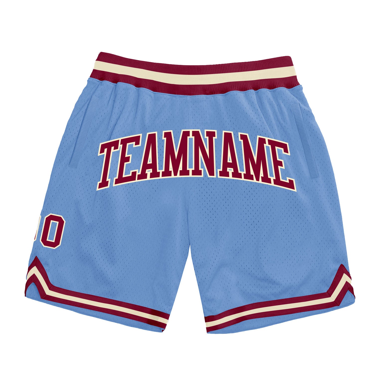 Custom Light Blue Maroon Cream Basketball Shorts - Authentic Throwback Style Custom Light Blue Maroon-Cream Authentic Throwback
