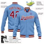 Light Blue Maroon Cream Varsity Letterman Jacket Custom Full-Snap Bomber Custom Light Blue Maroon-Cream Bomber Full-Snap