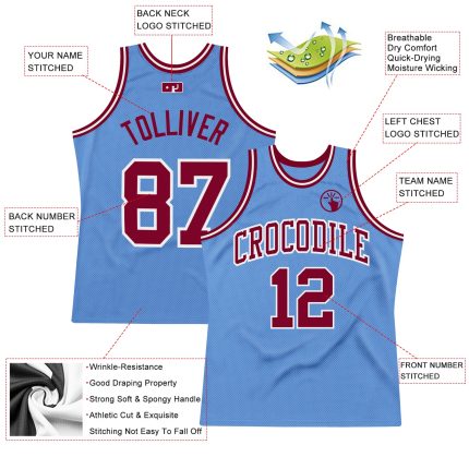 Authentic Throwback Basketball Jersey in Custom Light Blue Maroon-White Colors Custom Light Blue Maroon-White Authentic Throwback