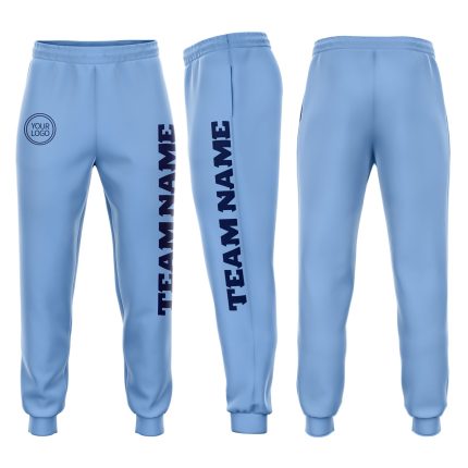 Light Blue Navy Fleece Jogger Pants for Men and Women - Comfortable Sweatpants Custom Light Blue Navy Fleece Jogger Sweatpants