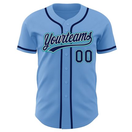 Light Blue Navy Gray Teal Custom Authentic Baseball Jersey Custom Light Blue Navy Gray-Teal Authentic Baseball Jersey
