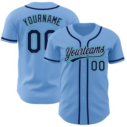 Light Blue Navy Gray Teal Custom Authentic Baseball Jersey Custom Light Blue Navy Gray-Teal Authentic Baseball Jersey