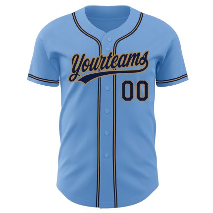 Light Blue Navy Old Gold Custom Baseball Jersey - Authentic Design Custom Light Blue Navy-Old Gold Authentic Baseball Jersey