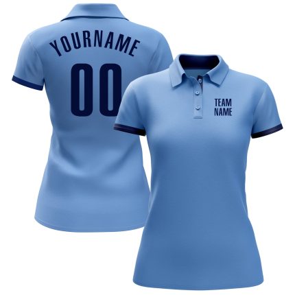 Custom Performance Golf Polo Shirt Light Blue Navy for Men Custom Light Blue Navy Performance Golf Polo Shirt