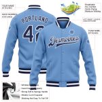 Light Blue Navy White Varsity Bomber Jacket Custom Full-Snap Letterman Custom Light Blue Navy-White Bomber Full-Snap Varsity