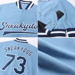 Light Blue Navy White Varsity Bomber Jacket Custom Full-Snap Letterman Custom Light Blue Navy-White Bomber Full-Snap Varsity