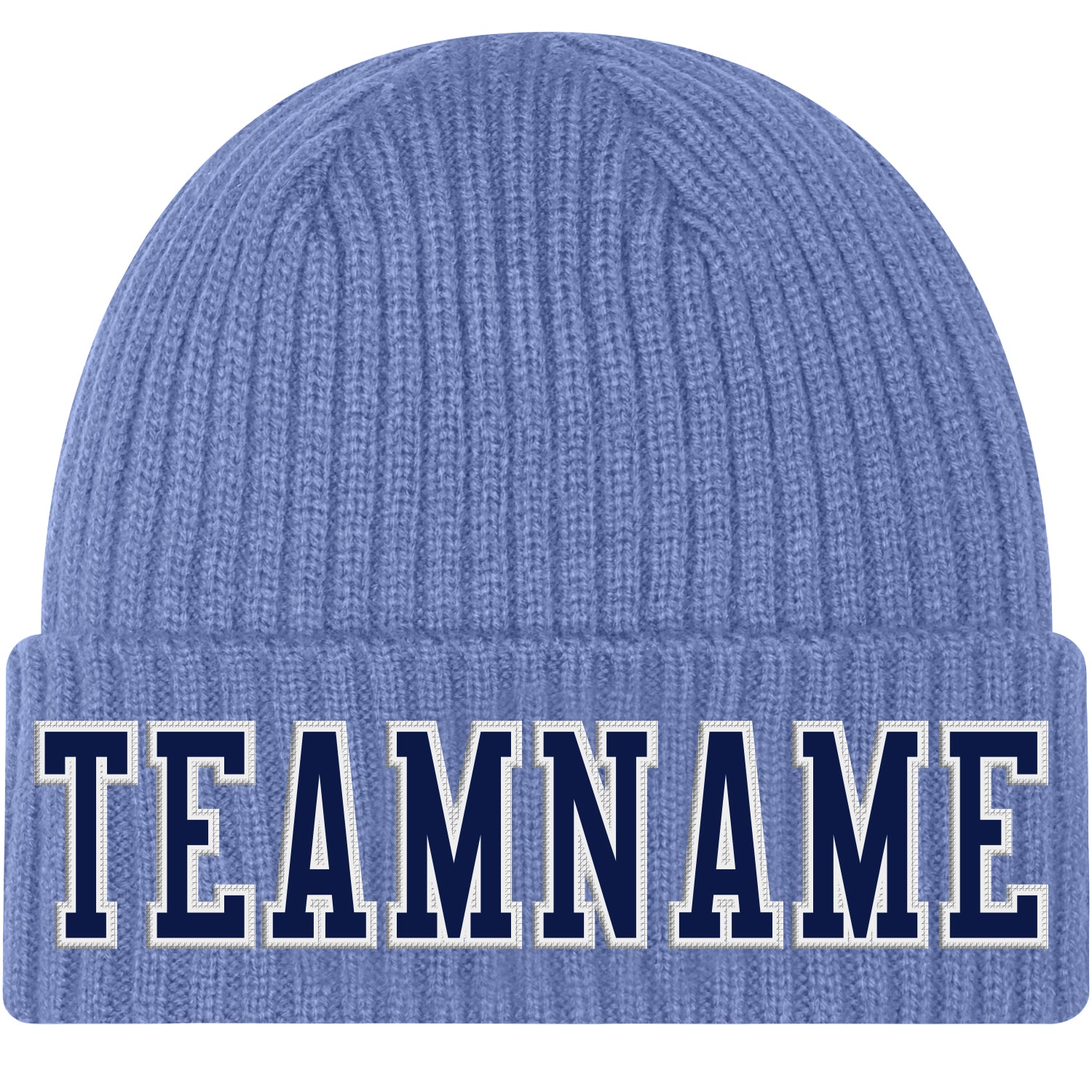 Custom Light Blue Navy-White Stitched Cuffed Knit Hat Light Blue Navy White Cuffed Knit Hat - Custom Made Cozy Beanie Custom Light Blue Navy-White Stitched Cuffed Knit Hat