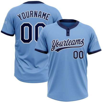 Custom Light Blue Unisex Softball Jersey - Navy-White Two-Button Design Custom Light Blue Navy-White Two-Button Unisex Softball