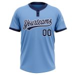 Custom Light Blue Unisex Softball Jersey - Navy-White Two-Button Design Custom Light Blue Navy-White Two-Button Unisex Softball