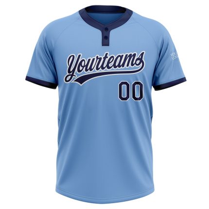 Custom Light Blue Unisex Softball Jersey - Navy-White Two-Button Design Custom Light Blue Navy-White Two-Button Unisex Softball