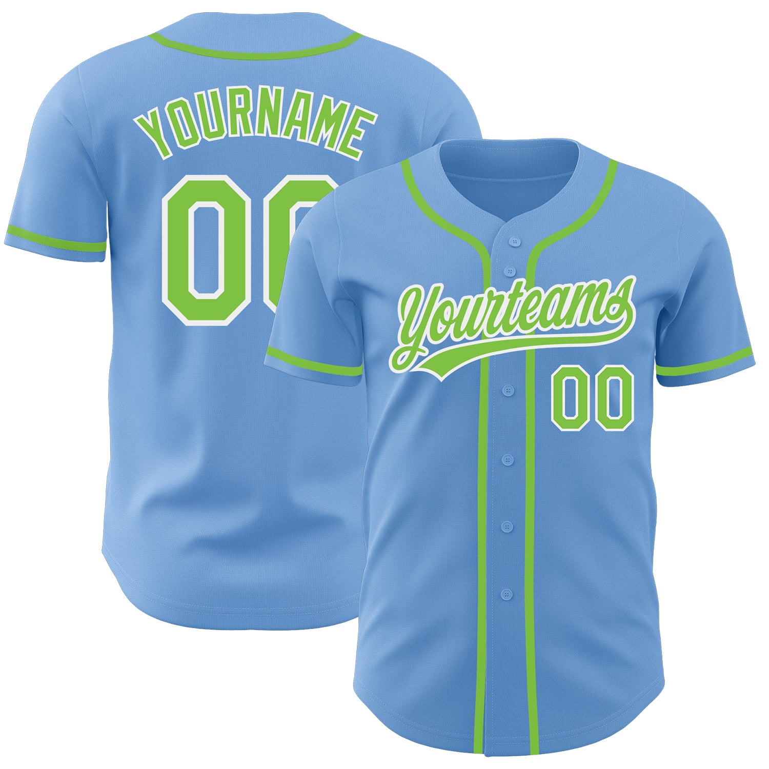 Light Blue Neon Green-White Authentic Baseball Jersey - Customizable Sports Apparel Custom Light Blue Neon Green-White Authentic