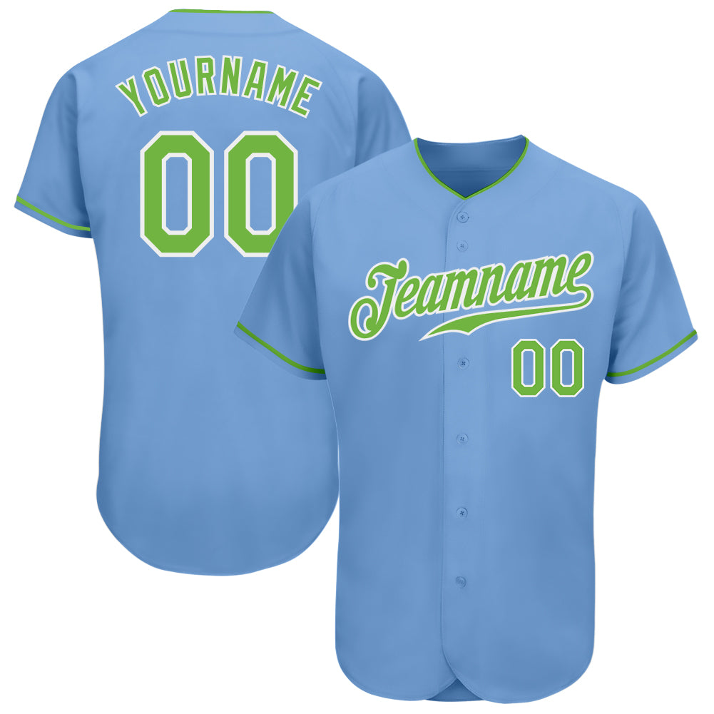 Custom Light Blue Neon Green White Baseball Jersey - Authentic Style 7699 Custom Light Blue Neon Green-White Authentic Baseball