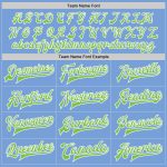 Light Blue and Neon Green Varsity Letterman Bomber Jacket - Custom Full-Snap Design Custom Light Blue Neon Green-White Bomber