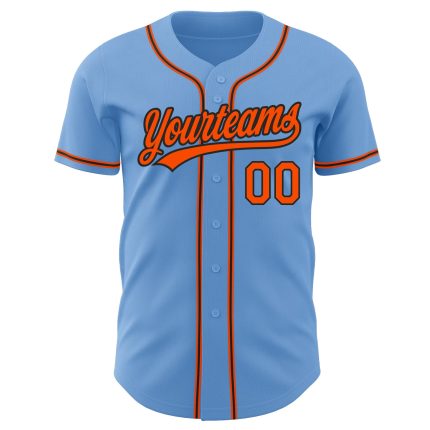 Custom Authentic Light Blue Orange-Black Baseball Jersey for Men Custom Light Blue Orange-Black Authentic Baseball Jersey