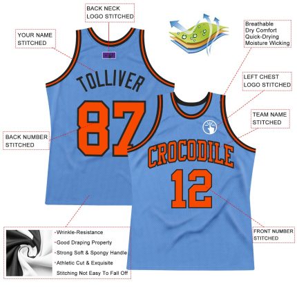 Light Blue Orange Black Authentic Throwback Basketball Jersey - Custom Design Custom Light Blue Orange-Black Authentic Throwback