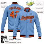 Light Blue Orange Black Varsity Letterman Jacket Custom Full-Snap Bomber Custom Light Blue Orange-Black Bomber Full-Snap