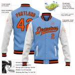 Light Blue Orange Black Two Tone Varsity Letterman Bomber Full-Snap Jacket Custom Light Blue Orange-Black Bomber Full-Snap