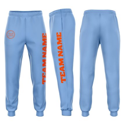 Custom Light Blue Orange Jogger Sweatpants for Men and Women, Cozy Fleece Bottoms Custom Light Blue Orange Fleece Jogger