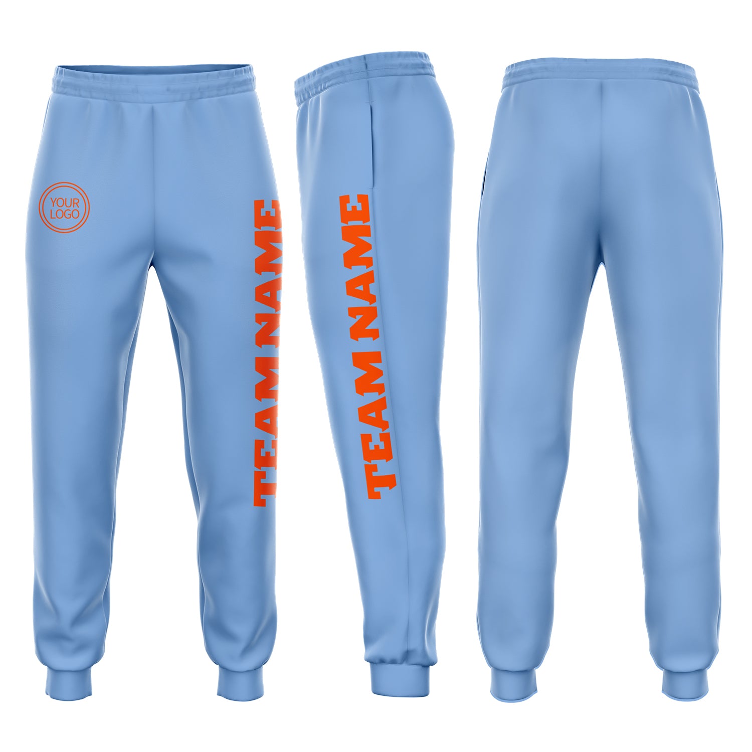 Custom Light Blue Orange Jogger Sweatpants for Men and Women, Cozy Fleece Bottoms Custom Light Blue Orange Fleece Jogger