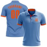 Custom Light Blue Orange Golf Polo Shirt for Men - Performance Activewear Custom Light Blue Orange Performance Golf Polo