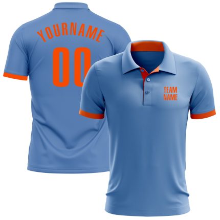 Custom Light Blue Orange Golf Polo Shirt for Men - Performance Activewear Custom Light Blue Orange Performance Golf Polo