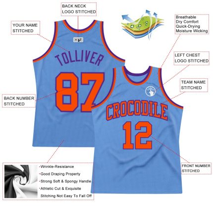 Light Blue Orange Purple Throwback Basketball Jersey - Custom Authentic Design Custom Light Blue Orange-Purple Authentic