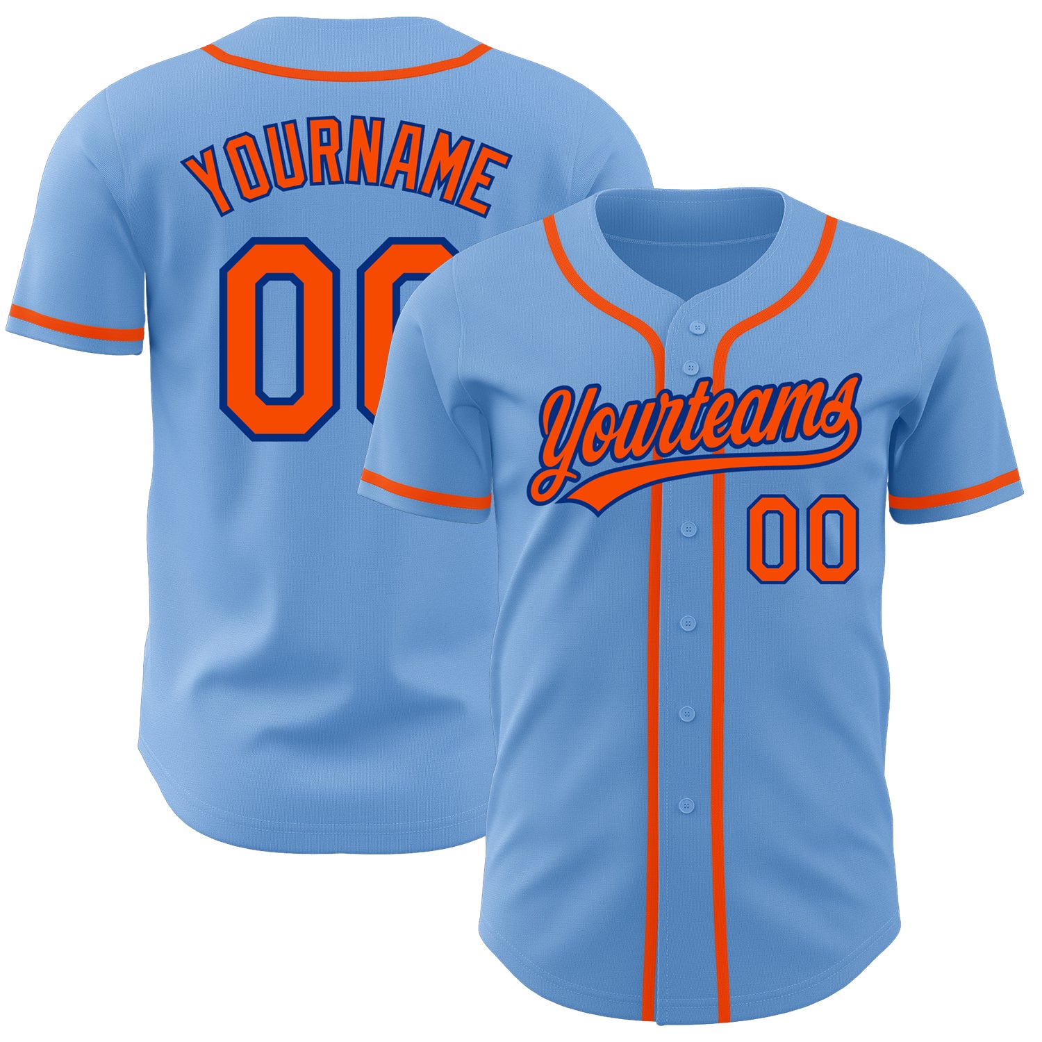 Custom Light Blue Orange-Royal Baseball Jersey - Authentic Team Apparel Custom Light Blue Orange-Royal Authentic Baseball