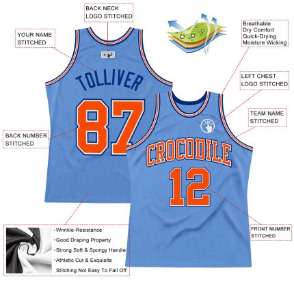 Light Blue Orange-Royal Authentic Basketball Jersey - Custom Throwback Design Custom Light Blue Orange-Royal Authentic Throwback