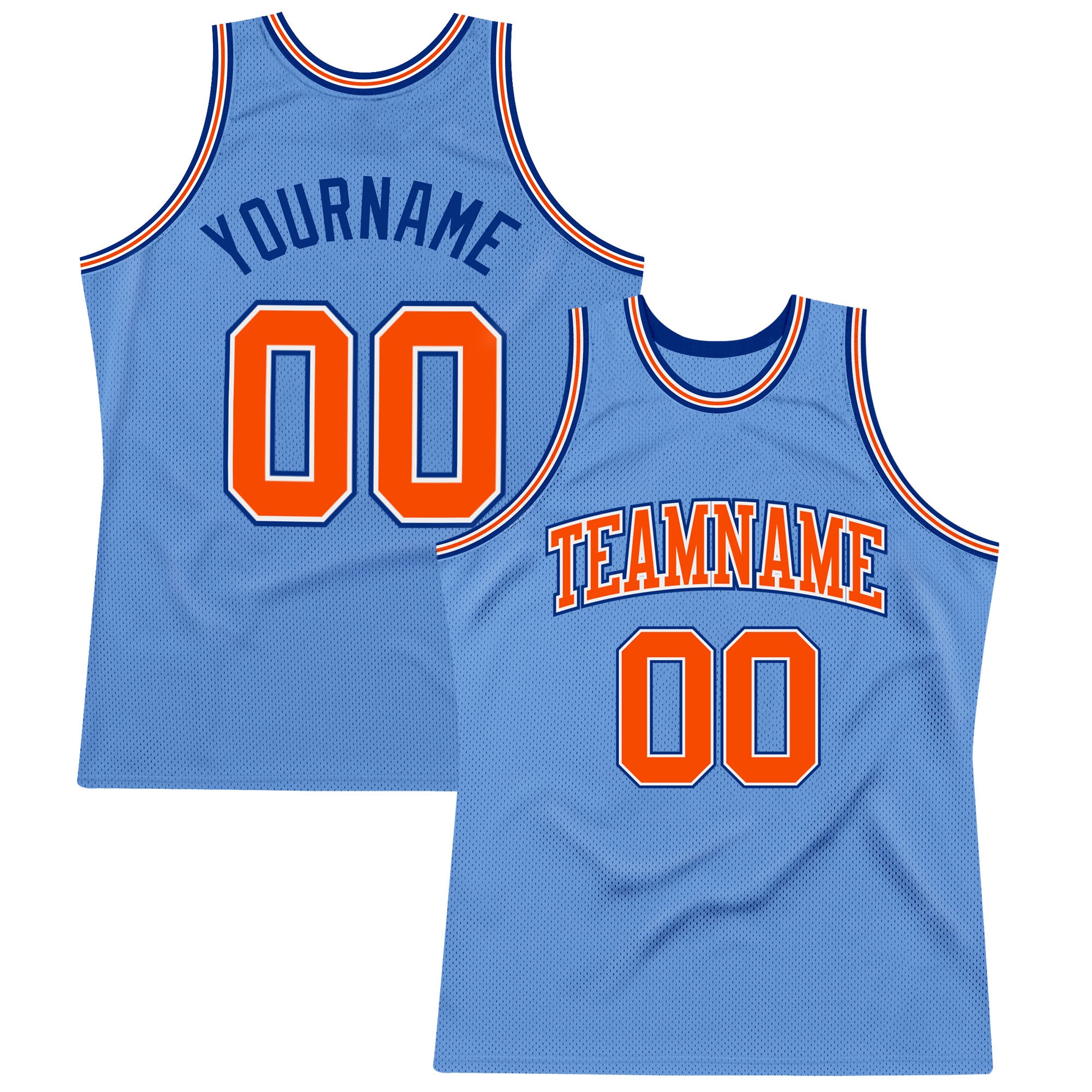 Light Blue Orange-Royal Authentic Basketball Jersey - Custom Throwback Design Custom Light Blue Orange-Royal Authentic Throwback