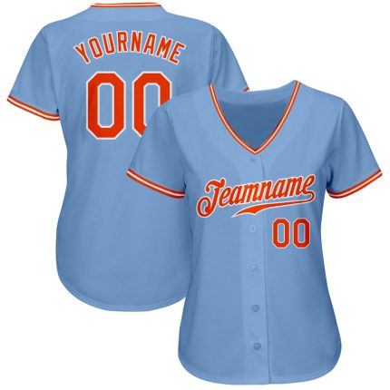 Custom Light Blue Baseball Jersey - Authentic Orange and White Design Custom Light Blue Orange-White Authentic Baseball Jersey