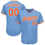 Custom Light Blue Baseball Jersey - Authentic Orange and White Design Custom Light Blue Orange-White Authentic Baseball Jersey