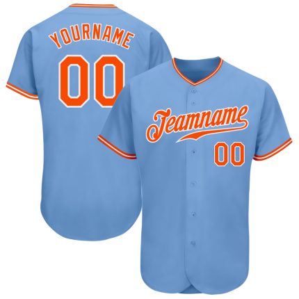 Custom Light Blue Baseball Jersey - Authentic Orange and White Design Custom Light Blue Orange-White Authentic Baseball Jersey