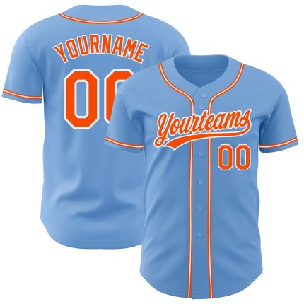 Light Blue Baseball Jersey Custom Authentic Orange-White Style 4574 Custom Light Blue Orange-White Authentic Baseball Jersey