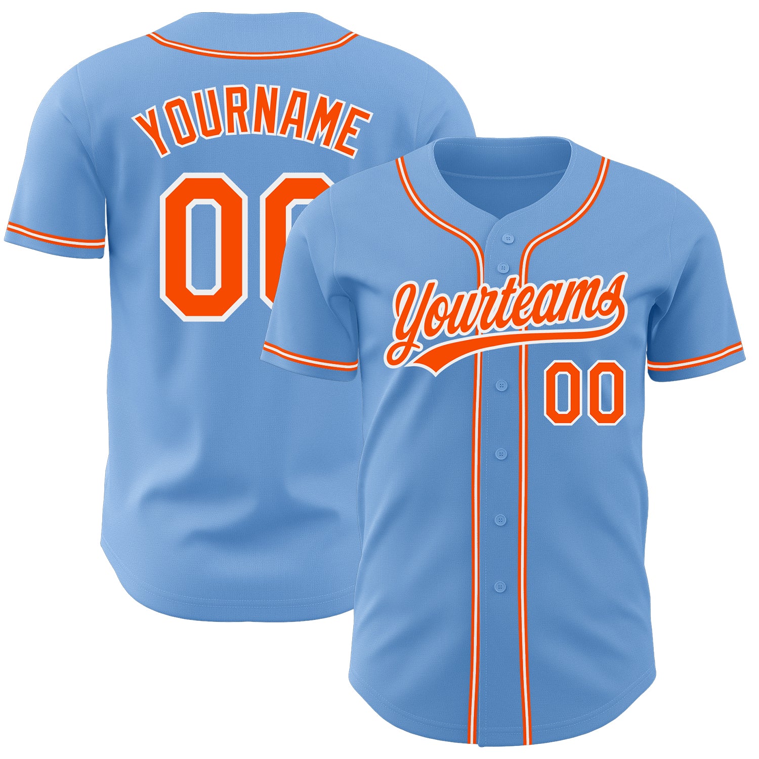 Light Blue Baseball Jersey Custom Authentic Orange-White Style 4574 Custom Light Blue Orange-White Authentic Baseball Jersey