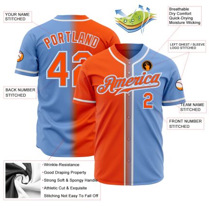 Light Blue Orange White Fade Fashion Baseball Jersey - Custom Authentic Design Custom Light Blue Orange-White Authentic Fade