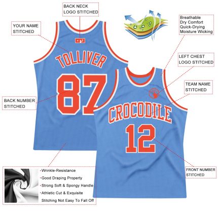 Light Blue Basketball Jersey - Authentic Custom Throwback in Orange and White Custom Light Blue Orange-White Authentic Throwback