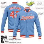 Light Blue Orange White Varsity Letterman Bomber Jacket Custom Full-Snap Custom Light Blue Orange-White Bomber Full-Snap