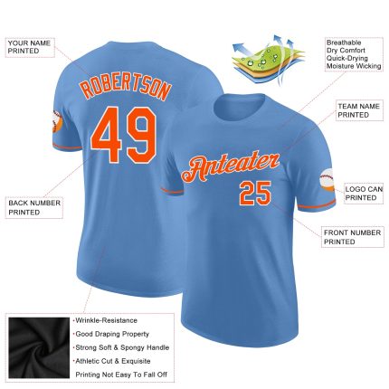 Light Blue Orange White Performance T-Shirt Custom Design for Active Wear Custom Light Blue Orange-White Performance T-Shirt